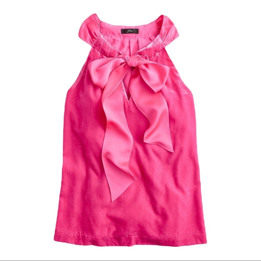 J. Crew Hot Pink Bow Halter Silk-Blend Top